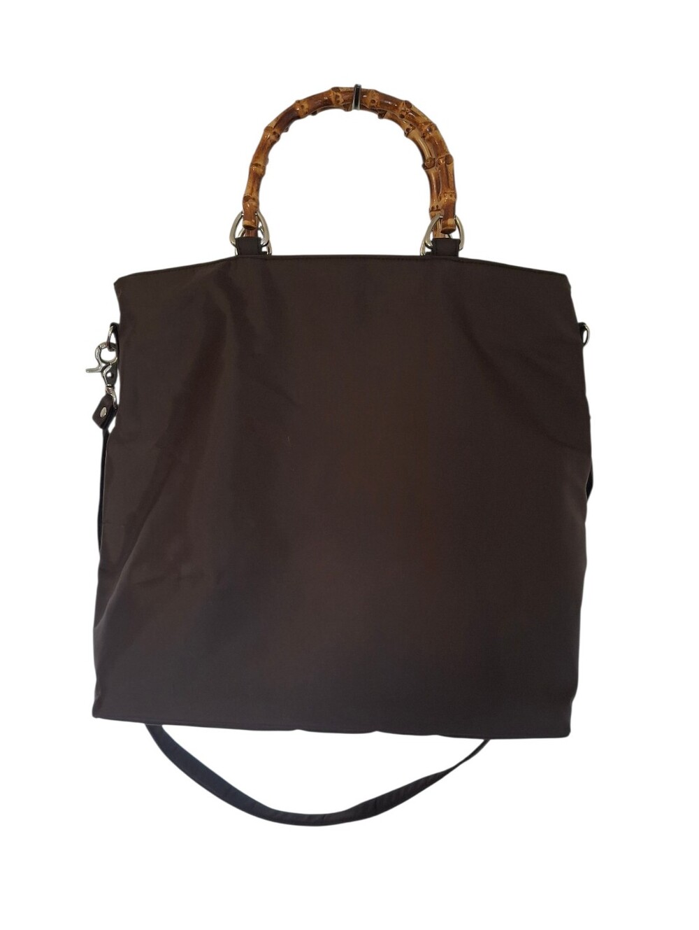 Banana Republic Brown Nylon Tote Bag with Bamboo Handles and Crossbody Strap
